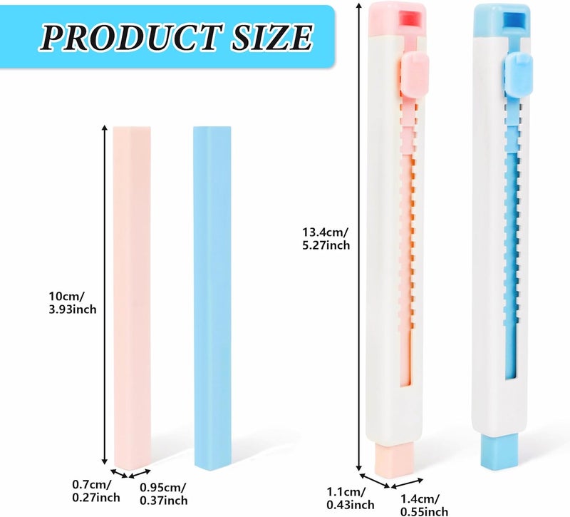 Smilo 10 Pcs Retractable Mechanical Pencil Erasers - Push-Pull Sliding Eraser Pens for Drawing, School & Art, No Mess TPE Erasers for Artists (2 Colors+8 Refills) - Image 5